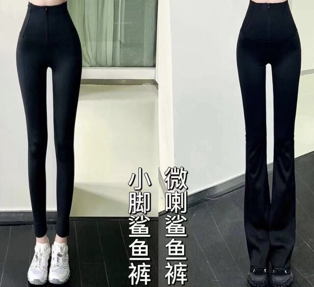 Kaka authentic zippered slightly flared shark pants worn outside with velvet