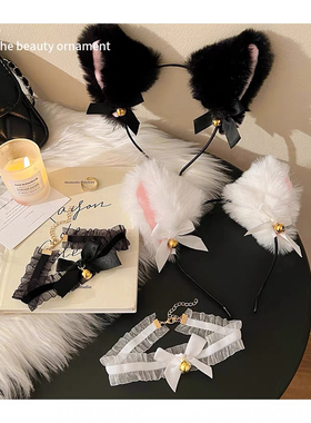 圣诞节头饰发箍cosplay网红气氛直播蝴蝶结铃铛猫耳朵狐狸兽耳