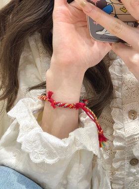 新中式国风苹果串珠编绳陶瓷女手链小众设计手作手绳本命年红绳