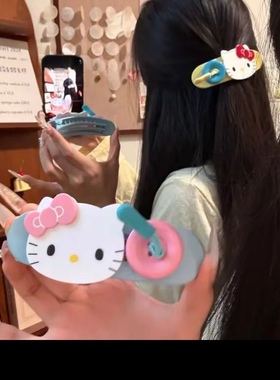 可爱少女心撞色kt发夹卡通甜美纽扣猫咪大号鸭嘴夹半扎发卡抓夹子