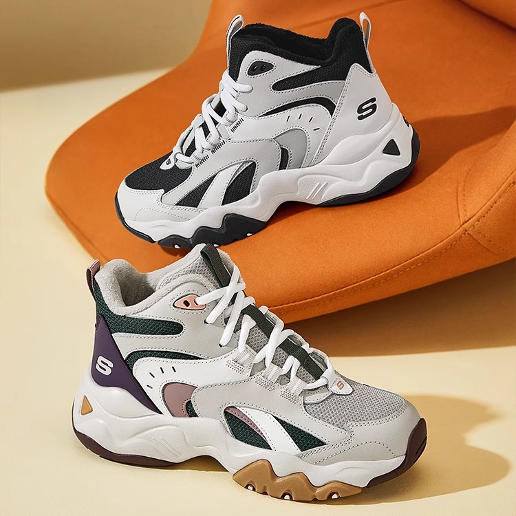 斯凯奇秋冬款女子加绒舒适保暖商场同款运动老爹鞋时尚高帮跑步鞋 - 图0