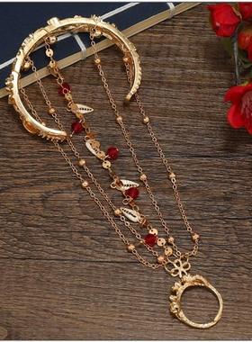 古风铃铛戒指手镯一体首饰汉服敦煌配饰礼物中古宫铃仿古手链手饰