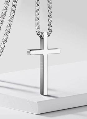 钛钢十字架项炼不掉色不过敏男女情侣网红轻奢吊坠毛衣炼嘻哈配饰