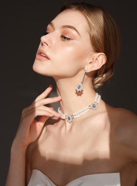 BELLEBIANCA复古蓝钻雪花珍珠项链 轻奢优雅高级锁骨链女