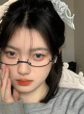 二次元软妹半框眼镜无镜片日系拍照造型搭配可爱萌妹黑色框架女潮