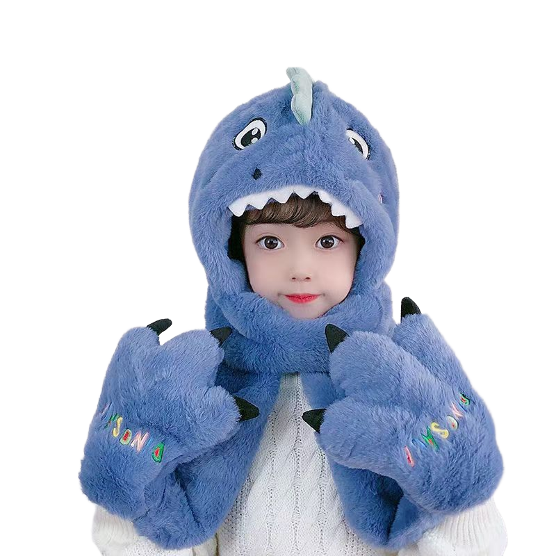 儿童围巾男孩冬季儿童帽子围巾一体男孩恐龙女童男宝宝毛绒手套三,淘宝优惠券,粉丝福利购,淘宝优惠卷