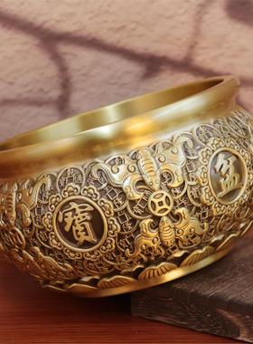 黄铜金蟾聚宝盆摆件八福客