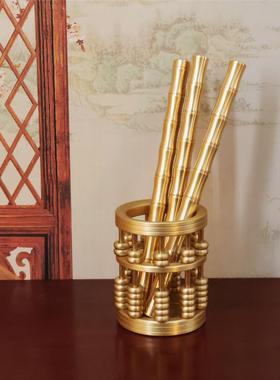 纯黄铜算盘笔筒创意工艺品