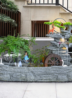 庭院瀑布假山流水喷泉循环水景观生财风水轮摆件别墅阳台鱼池造景