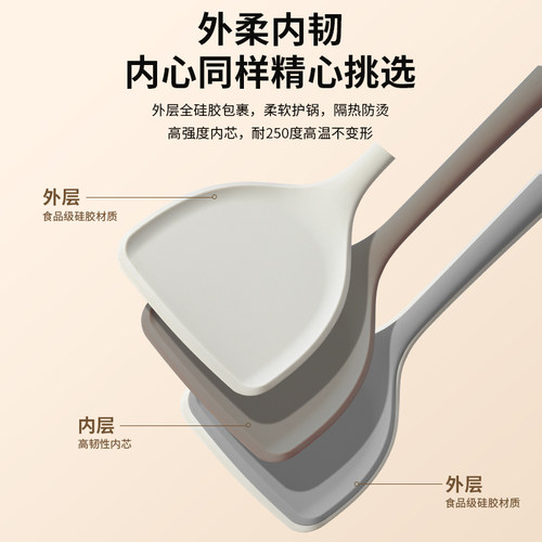 十八子作硅胶锅铲不粘锅专用加长家用炒菜铲子勺食品级耐高温厨具 - 图2