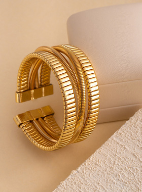 欧美嘻哈复古冷淡风手镯感轻奢线条缠绕手环个性小众设计手饰