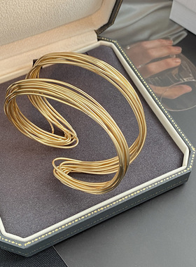 欧美跨境几何线条开口手镯轻奢气质夸张感小众金属风手饰女