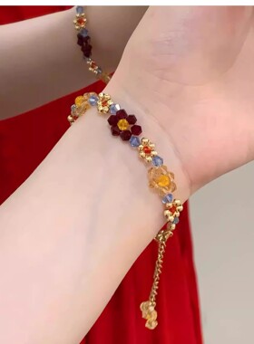 彩色花朵水晶编织重工项链2026新款轻奢小众设计高级choker锁骨链