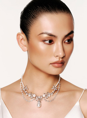 MOH珐琅缎带珍珠项链吊坠