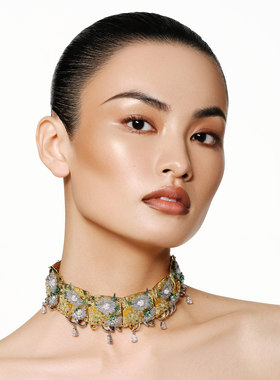 MOH锤金水晶花丛项链颈圈