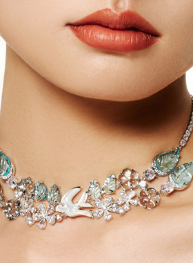 MOH琉璃水晶花卉燕形贝母项链