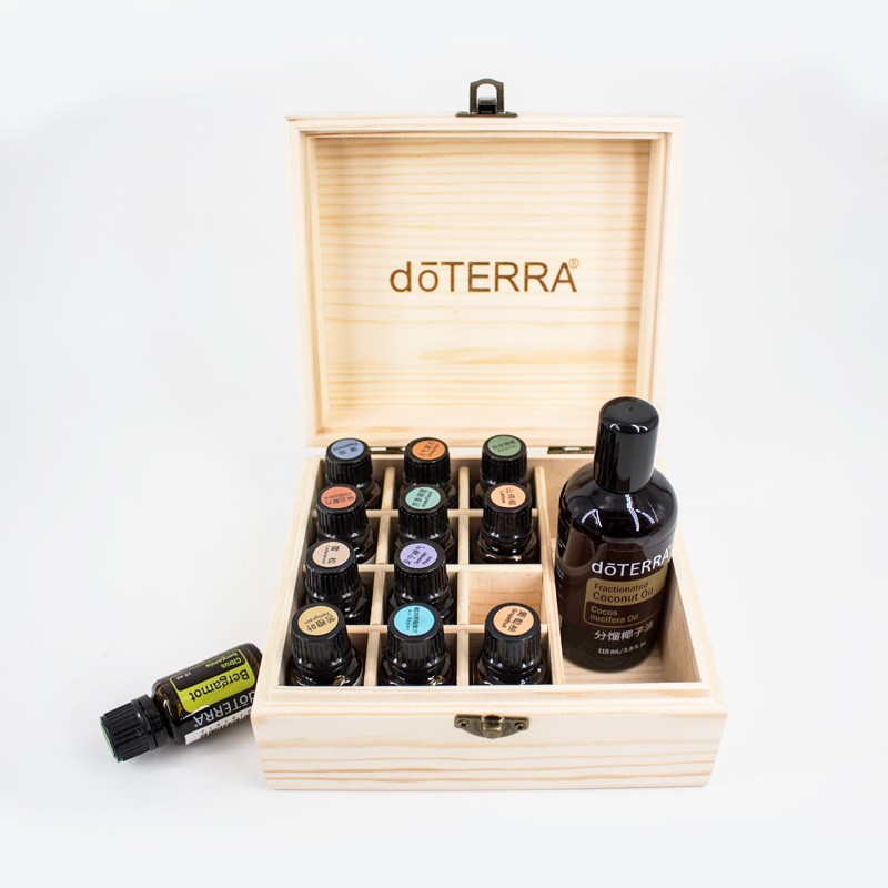 多特瑞doTERRA13格实木香薰精油收纳盒卯榫结构安全避光支持定制-图1