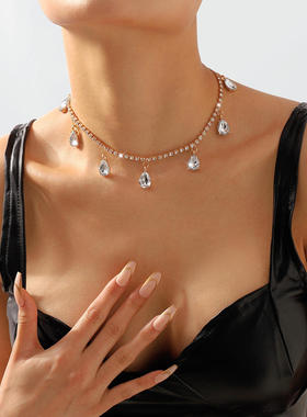 跨境轻奢复古颈链 巴洛克几何水滴吊坠高端项链单层个性锁骨项饰