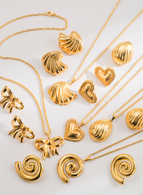 INS风18k不锈钢爱心蝴蝶结符号耳