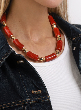 秋冬新款亚克力晕染几何复古颈链