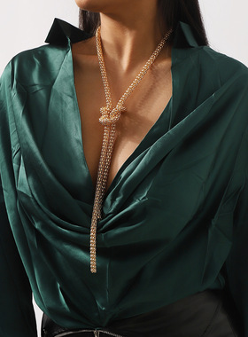 欧美跨境简约Y形几何线性项链 个性打结流苏性感时尚颈链女配饰女