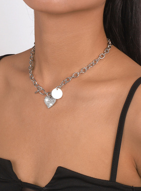 欧美气质个性甜酷风颈链圆片爱心