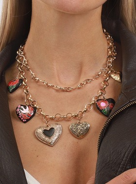 跨境新款ZA时尚爱心桃心花朵吊坠