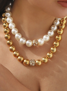 个性新款复古简约仿珍珠串珠手链项链 轻奢小众气质多层叠戴配饰