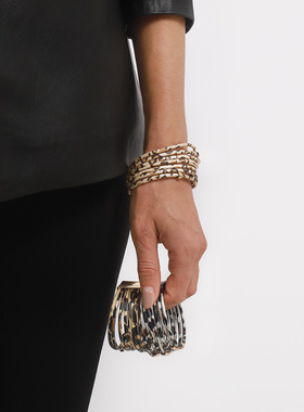 跨境新品豹纹多层细条皮革手环秋