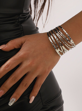 欧美不规则线条多层镂空开口高端手镯 复古简约个性金属质感手环