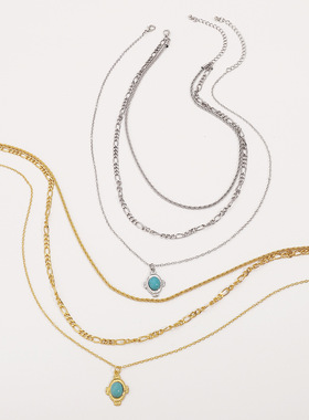 跨境热销绿松石吊坠项链法式复古