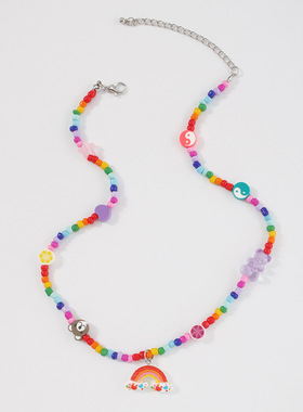 欧美风彩色米珠项链软陶小熊卡通