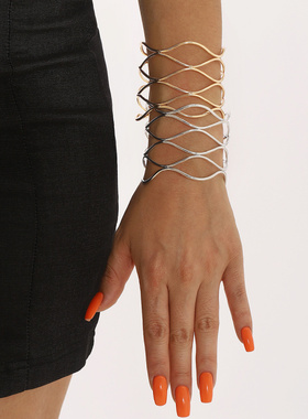 B3368金属感网状扭曲几何开口手