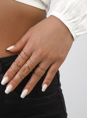 跨境简约冷淡风素圈戒指套装金属