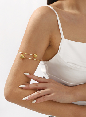 欧美简约设计不规则开口金色手镯