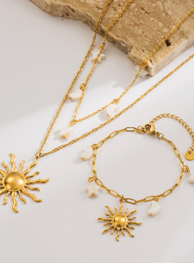 希腊图腾太阳项链手链女高级感设计时尚锁骨链小众轻奢钛钢饰品