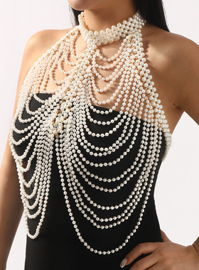 跨境时尚身体链手工编织披肩珍珠