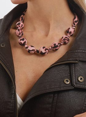 跨境新款个性设计多色豹纹丝带项