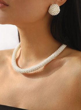 跨境法式气质优雅珍珠耳环项链时