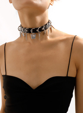 欧美甜酷风个性PU项圈女铆钉蝴蝶