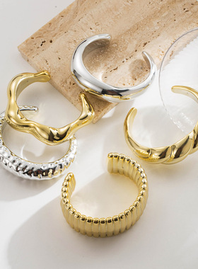 跨境椭圆褶皱开口手镯ins夸张时