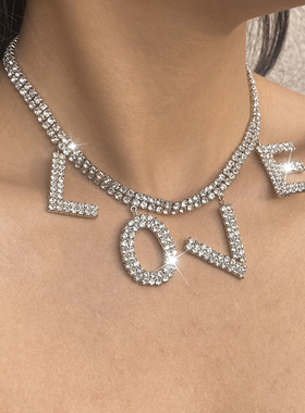 欧美夸张网红项饰LOVE满钻轻奢气