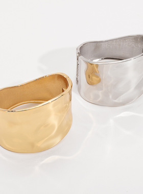 欧美个性设计时尚光面几何手环合金不规则夸张极简弹簧高端手镯