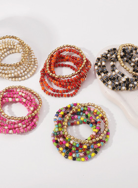 欧美跨境手工串珠高端手链套装女 波西米亚民族风糖果色弹力手串