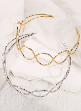 欧美跨境个性几何热卖项圈 法式中古风设计感波浪金属项饰