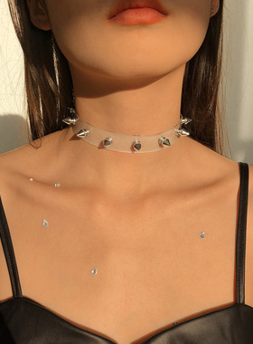 欧美跨境饰品个性夸张铆钉皮质项