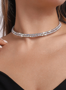 欧美跨境项链港风爪链排钻几何优