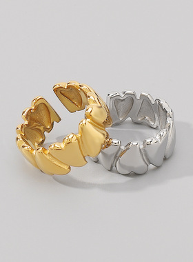 跨境热卖不规则爱心奢华气质高端戒指母亲节复古个性简约开口指环