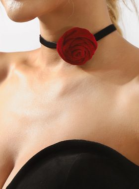 复古玫瑰花丝绒choker项圈个性甜