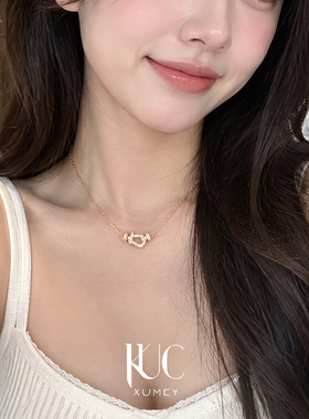 F.D马蹄扣纯银18K莫桑钻锁骨链